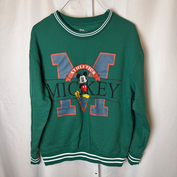 Disney Other - Disney Mickey Mouse Athletics Varsity Green Sweatshirt Medium Retro Collegiate